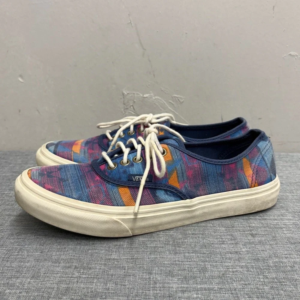 Vans Authentic Lo Pro Shoes Womens 7 Blue Multi Geometric Tribal Print Sneaker